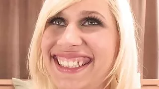 Blond porn newcomer Savannah Skye facial sprayed after sex