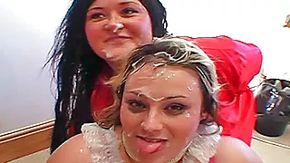 Fat British greedy girls real amateur bukkake party