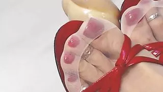 Kathy in 5 toe nylons