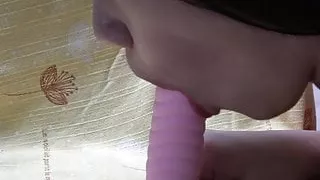 Busty Japanese Schoolgirl Blowing Dildo