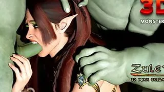 Elf girl gangbanged by two brutal Goblins. 3D Porn Cartoon