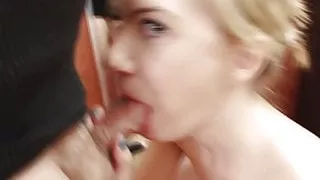 Hot blonde shoves a dick into her mouth