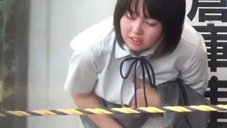 Cute Japanese school girl solo pussy plays outdoor