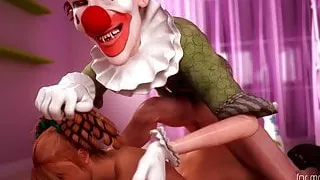 A clown fucks a busty redhead teen