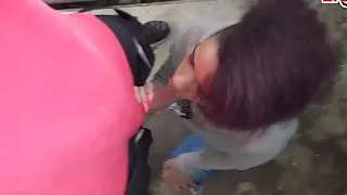 German ebony teen public pick up and outdoor fuck POV