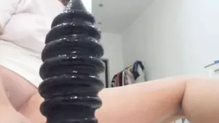 Pumped pussy girl takes on huge toys in asshole