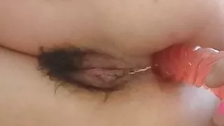 HAIRY ASSHOLE & PUSSY ANAL DILDO