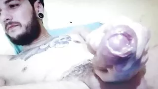 Young guy cum drips from huge cock