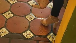 FOOT DANGLE  sexy feet in high heels arches Toes painted