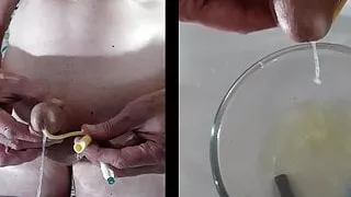 catheter insertion, jerk off and cumming