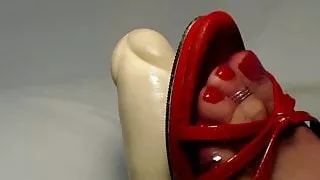 Kathy's ultra sheer reinforce nylons in sandals footjob