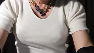 sexyputa in the bedroom with clear seamed nylon stockings