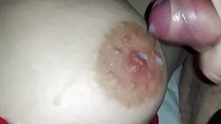 I cum on my wifes huge tits big nipple