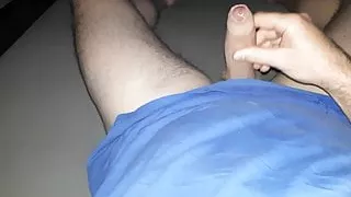 Morning wood cum on blue Shirt - huge cumshot