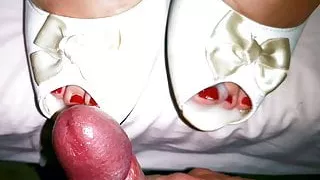 Cum White peep toe wedges and red toenails