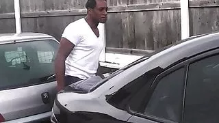 BBW in fishnets takes huge black cock at work