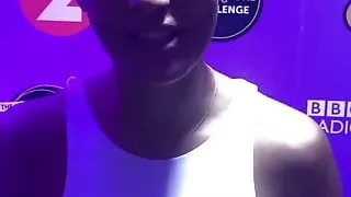 Frankie Bridge in tight white dress