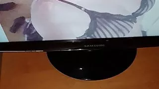 Slow motion Cumshot on cute gilr on bra