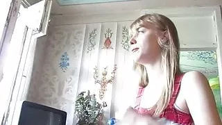 Blonde shy to suck cock on Cam at home