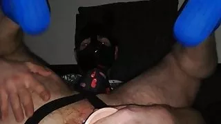 Pupply SlutBoy sniffs shoes&gaped hot own Ass with big Dildo