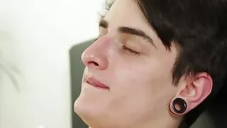 Skinny gay strokes his thick cock during steamy masturbation