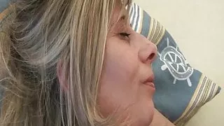 Lisa plays with a big black dildo