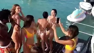 Victoria Justice partying outside in a bikini