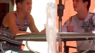 Twink unloads jizz on himself white his ass is anal slammed