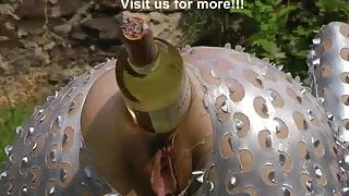 Cyber lady Sindy Rose with wine bottle anal fuck in public