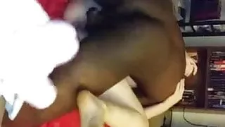 stroking to girlfriend  with bbc and cum