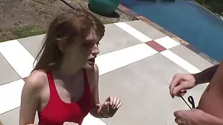 Red Headed Lifeguard Gets Hairy Pussy Fucked
