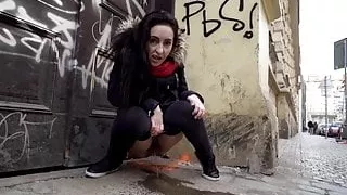 Crazy Girl Pissing In Street