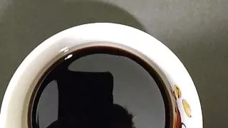 Preparing coffe for  sister.