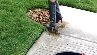 Sexy OTK boots splashing puddles!