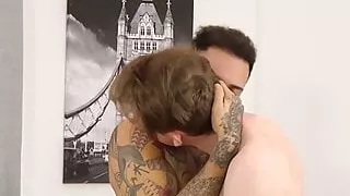 UK gay sucks tattooed studs meaty cock before anal dickdown