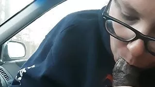 White tenant gives me head in the car (again)