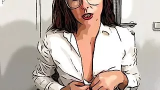 Hot Milf In The Office - Dildo Fuck - Comic Style