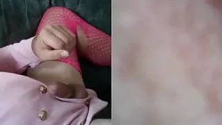 my new pink dress loads of cum