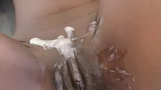 Ebony Step daughter cum on pussy