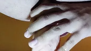 Riding dildo in the bathroom