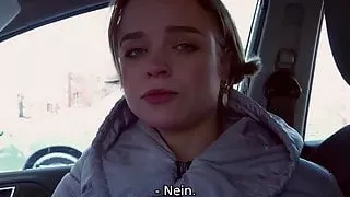 Debt4k. Hottie Calibri Angel blows agent in his car