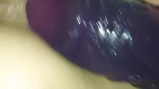 Streching pussy by huge dildo