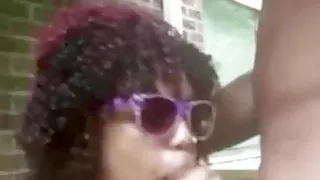 Busty Ebony Slut Sucks Dick. Gets Thick Cum Facial !!