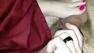 She slaps my balls with her feet and i cum hard