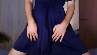 Nice silk dress crossdresser having fun alone