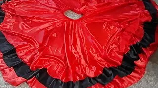 jizz on flamenco dance long red satin skirt