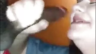 Blowjob: white BBW sucking Black Cock