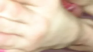 Sarah rubbing cum on her legs