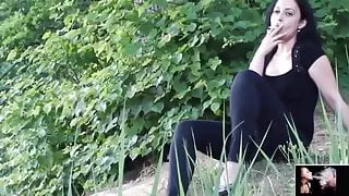 Girl In Woods Smoking