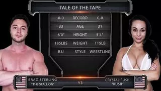 Sexy Crystal Rush debut wrestling fight gets face fucked